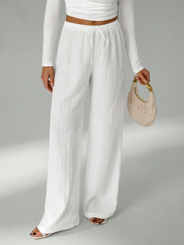 Wide-Leg Crinkle White Pants